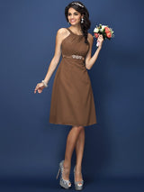 Modern Bateau Sash/Ribbon/Belt Sleeveless Short Chiffon Bridesmaid Dresses-Ballbella