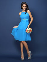 Modern Bateau Sash/Ribbon/Belt Sleeveless Short Chiffon Bridesmaid Dresses-Ballbella