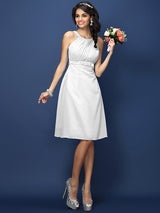A-Line Charming Bateau Sash/Ribbon/Belt Sleeveless Short Chiffon Bridesmaid Dresses