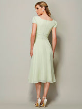 Modern Bateau Short Sleeves Ruffles Short Chiffon Bridesmaid Dresses-Ballbella