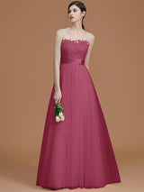 Modern Bateau Sleeveless Applique Tulle Bridesmaid Dresses-Ballbella