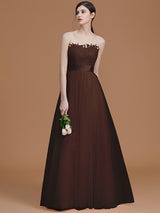 Modern Bateau Sleeveless Applique Tulle Bridesmaid Dresses-Ballbella