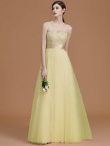 Modern Bateau Sleeveless Applique Tulle Bridesmaid Dresses-Ballbella