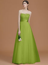 Modern Bateau Sleeveless Applique Tulle Bridesmaid Dresses-Ballbella