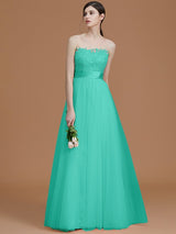 Modern Bateau Sleeveless Applique Tulle Bridesmaid Dresses-Ballbella