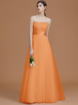 Modern Bateau Sleeveless Applique Tulle Bridesmaid Dresses-Ballbella