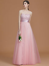 Modern Bateau Sleeveless Applique Tulle Bridesmaid Dresses-Ballbella