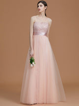 Modern Bateau Sleeveless Applique Tulle Bridesmaid Dresses-Ballbella