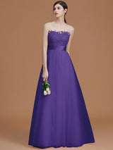 Modern Bateau Sleeveless Applique Tulle Bridesmaid Dresses-Ballbella