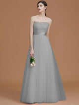 Modern Bateau Sleeveless Applique Tulle Bridesmaid Dresses-Ballbella