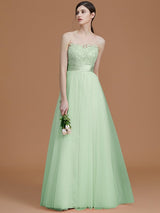 Modern Bateau Sleeveless Applique Tulle Bridesmaid Dresses-Ballbella