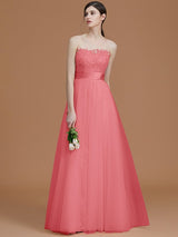 Modern Bateau Sleeveless Applique Tulle Bridesmaid Dresses-Ballbella