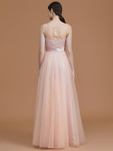 Modern Bateau Sleeveless Applique Tulle Bridesmaid Dresses-Ballbella