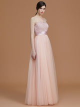 Modern Bateau Sleeveless Applique Tulle Bridesmaid Dresses-Ballbella