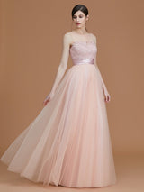 Modern Bateau Sleeveless Applique Tulle Bridesmaid Dresses-Ballbella