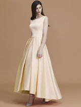 Modern Bateau Sleeveless Asymmetrical Ruffles Satin Bridesmaid Dresses-Ballbella