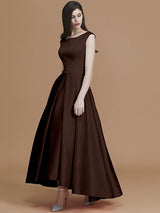 Modern Bateau Sleeveless Asymmetrical Ruffles Satin Bridesmaid Dresses-Ballbella