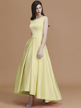 Modern Bateau Sleeveless Asymmetrical Ruffles Satin Bridesmaid Dresses-Ballbella