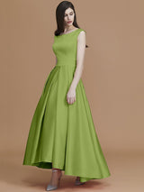 Modern Bateau Sleeveless Asymmetrical Ruffles Satin Bridesmaid Dresses-Ballbella