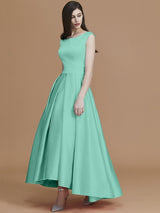 Modern Bateau Sleeveless Asymmetrical Ruffles Satin Bridesmaid Dresses-Ballbella