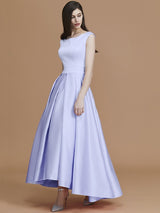 Modern Bateau Sleeveless Asymmetrical Ruffles Satin Bridesmaid Dresses-Ballbella