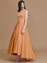 Modern Bateau Sleeveless Asymmetrical Ruffles Satin Bridesmaid Dresses-Ballbella