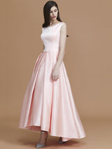 Modern Bateau Sleeveless Asymmetrical Ruffles Satin Bridesmaid Dresses-Ballbella
