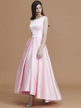 Modern Bateau Sleeveless Asymmetrical Ruffles Satin Bridesmaid Dresses-Ballbella