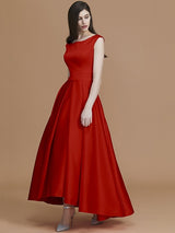 Modern Bateau Sleeveless Asymmetrical Ruffles Satin Bridesmaid Dresses-Ballbella