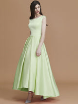 Modern Bateau Sleeveless Asymmetrical Ruffles Satin Bridesmaid Dresses-Ballbella