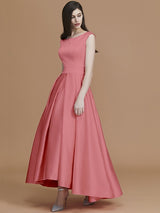 Modern Bateau Sleeveless Asymmetrical Ruffles Satin Bridesmaid Dresses-Ballbella