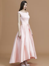 Modern Bateau Sleeveless Asymmetrical Ruffles Satin Bridesmaid Dresses-Ballbella