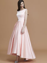Modern Bateau Sleeveless Asymmetrical Ruffles Satin Bridesmaid Dresses-Ballbella