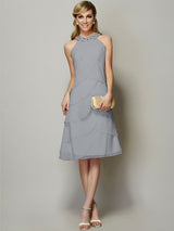 Modern Bateau Sleeveless Beading Short Chiffon Bridesmaid Dresses-Ballbella