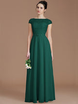 Modern Bateau Sleeveless Lace Chiffon Bridesmaid Dresses-Ballbella