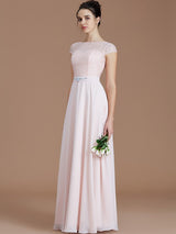 Modern Bateau Sleeveless Lace Chiffon Bridesmaid Dresses-Ballbella