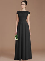 Modern Bateau Sleeveless Lace Chiffon Bridesmaid Dresses-Ballbella