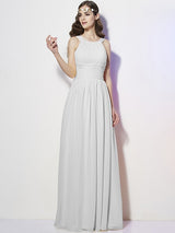 Modern Bateau Sleeveless Pleats Long Chiffon Bridesmaid Dresses-Ballbella
