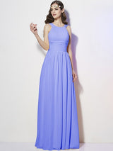 Modern Bateau Sleeveless Pleats Long Chiffon Bridesmaid Dresses-Ballbella