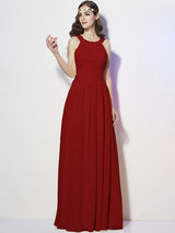 Modern Bateau Sleeveless Pleats Long Chiffon Bridesmaid Dresses-Ballbella