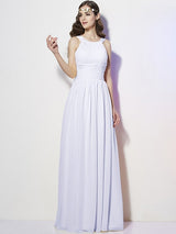 Modern Bateau Sleeveless Pleats Long Chiffon Bridesmaid Dresses-Ballbella