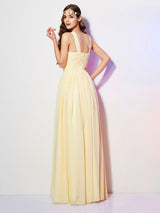Modern Bateau Sleeveless Pleats Long Chiffon Bridesmaid Dresses-Ballbella