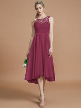 Modern Bateau Sleeveless Ruffles Asymmetrical Bridesmaid Dresses-Ballbella