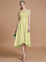 Modern Bateau Sleeveless Ruffles Asymmetrical Bridesmaid Dresses-Ballbella