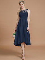 Modern Bateau Sleeveless Ruffles Asymmetrical Bridesmaid Dresses-Ballbella