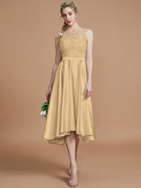 Modern Bateau Sleeveless Ruffles Asymmetrical Bridesmaid Dresses-Ballbella