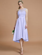 Modern Bateau Sleeveless Ruffles Asymmetrical Bridesmaid Dresses-Ballbella