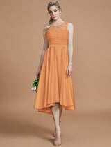 Modern Bateau Sleeveless Ruffles Asymmetrical Bridesmaid Dresses-Ballbella