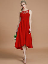 Modern Bateau Sleeveless Ruffles Asymmetrical Bridesmaid Dresses-Ballbella