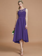 Modern Bateau Sleeveless Ruffles Asymmetrical Bridesmaid Dresses-Ballbella